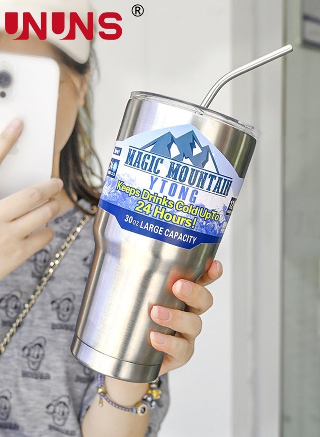 UNUNS Stainless Steel Coffee Mug,30.5 oz Tumbler with Lids and Straws, Double Wall Insulated Cup,Stainless Leak-proof Thermal Powder Coated Travel Mug for Cold Hot Beverages,Silver - Image 5