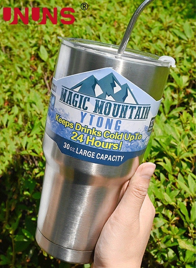 UNUNS Stainless Steel Coffee Mug,30.5 oz Tumbler with Lids and Straws, Double Wall Insulated Cup,Stainless Leak-proof Thermal Powder Coated Travel Mug for Cold Hot Beverages,Silver - Image 3