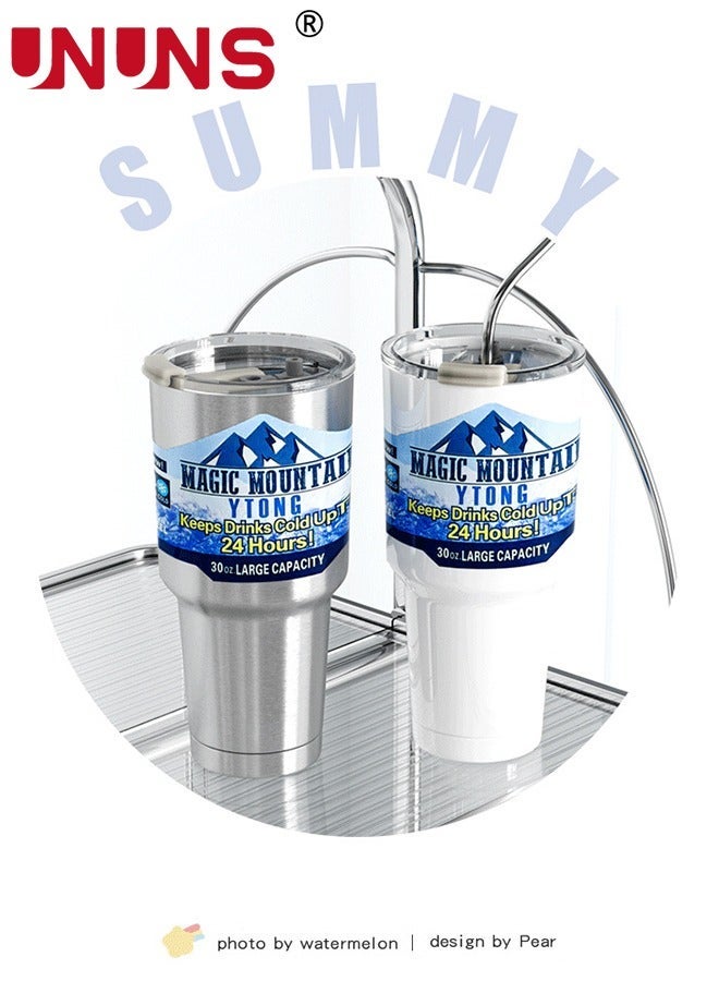 UNUNS Stainless Steel Coffee Mug,30.5 oz Tumbler with Lids and Straws, Double Wall Insulated Cup,Stainless Leak-proof Thermal Powder Coated Travel Mug for Cold Hot Beverages,Silver - Image 4