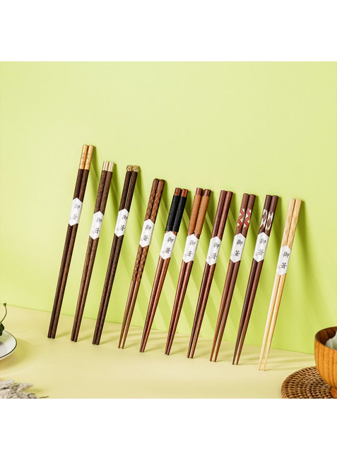 Creative Single And Double Chopsticks Retro Long Handle Chicken Wing Wooden Chopsticks Household Portable Wooden Chopsticks Gift Chopsticks Wholesale-Color:Black Wrapped Lotus Wood 23.5cm 13g - Image 1