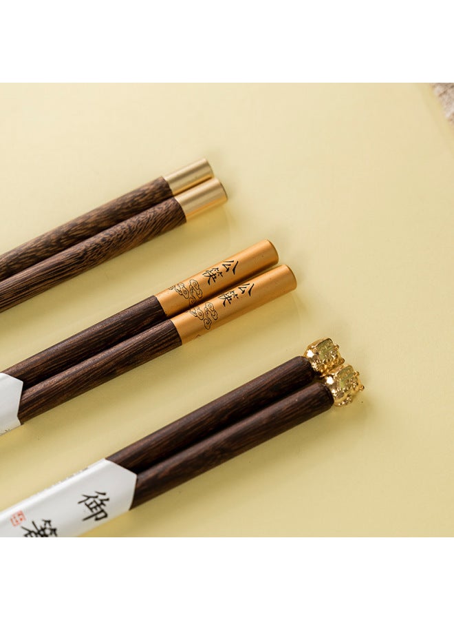 Creative Single And Double Chopsticks Retro Long Handle Chicken Wing Wooden Chopsticks Household Portable Wooden Chopsticks Gift Chopsticks Wholesale-Color:Black Wrapped Lotus Wood 23.5cm 13g - Image 4