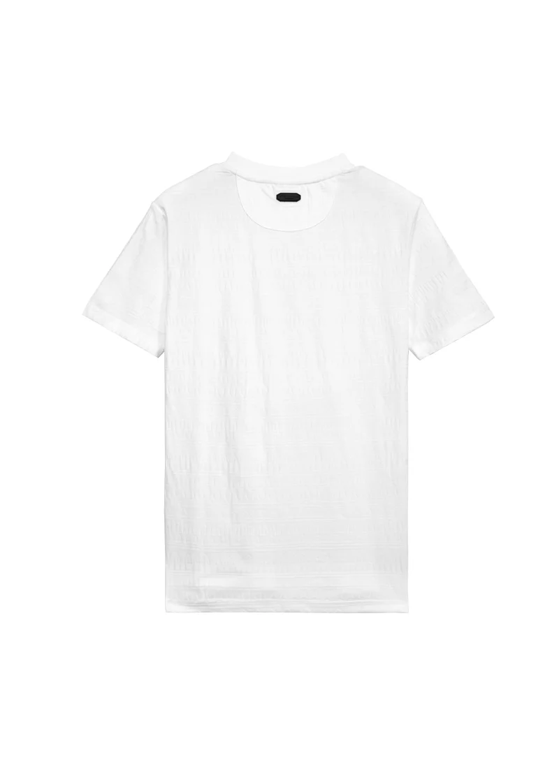 Cedro CEDRO Men's Regular Fit Cotton Rich Jacquard Textured Crew Neck T-Shirt, White