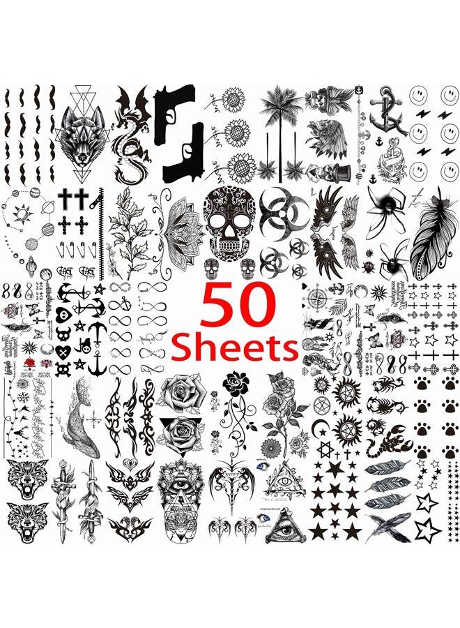 VANTATY 50 Sheets Black Temporary Tattoos For Men Adults Ealge Dragon Lion Wolf Animals For Women Neck Arm Thigh, Fake Small Skull Tattoo Sticker For Kids Children Boys Girls Tatoos - Image 3