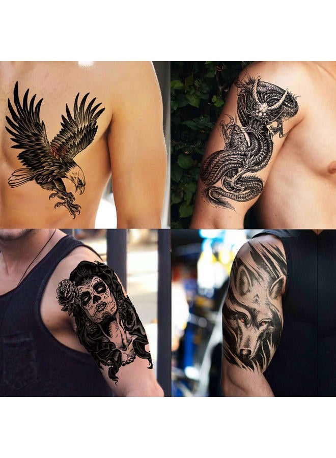 VANTATY 50 Sheets Black Temporary Tattoos For Men Adults Ealge Dragon Lion Wolf Animals For Women Neck Arm Thigh, Fake Small Skull Tattoo Sticker For Kids Children Boys Girls Tatoos - Image 2