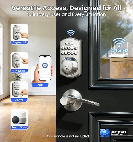 Veise VE012W Builtin WiFi Fingerprint Smart Lock App Remote Control Compatible with Alexa Google Assistant Keyless Entry for Front Door Digital Keypad Deadbolt Auto Lock Satin Nickel - Image 3