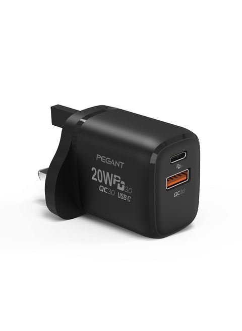 20W USB-C PD Fast Charger, Dual Port Type-C QC3.0 Wall Adapter, UK Plug