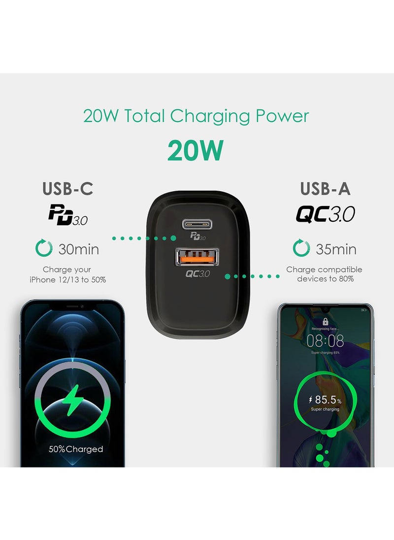 PEGANT - 20W USB-C PD Fast Charger, Dual Port Type-C QC3.0 Wall Adapter, UK Plug - Image 1