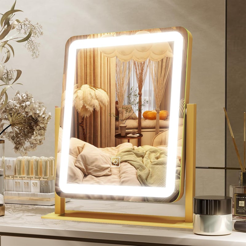 jjojcll Vanity Mirror with Lights - 38x32CM LED Lighted Makeup Mirror, Large Makeup Mirror with Lights, Touch Screen with 3-Color Lighting, Dimmable, for Vanity Desk Tabletop, Bedroom - Image 1