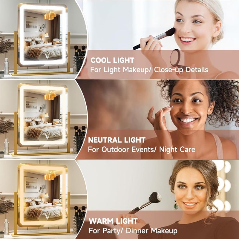 jjojcll Vanity Mirror with Lights - 38x32CM LED Lighted Makeup Mirror, Large Makeup Mirror with Lights, Touch Screen with 3-Color Lighting, Dimmable, for Vanity Desk Tabletop, Bedroom - Image 5