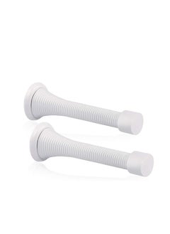 Y&D 2 Pack Spring Door Stops White - 3-1/4" Flexible Stopper with Rubber Bumper Tips  - Image 1