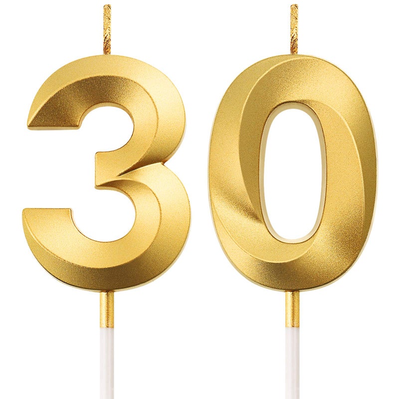Birthday Candles Numeral Candles Cake Topper Decoration for Birthday Party Wedding Anniversary Celebration SuppliesGold30th