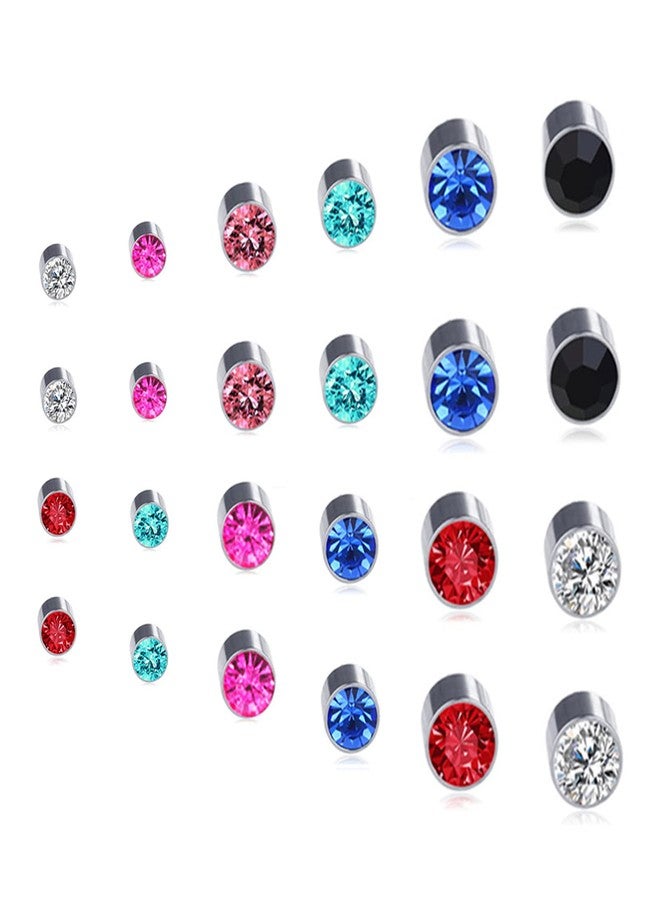 Spiritlele 12 Pairs Colors Crystal Magnetic Earrings Set CZ Clip on Non Piercing Fake Stud Earrings For Unisex - Image 1