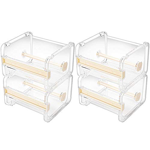 molshine 4 Pack Washi Tape Dispenser,Multi Desktop Masking Tapes Roll Holder,Transparent Storage Tape Cutter(Not Include Masking Tape)(Beige) - Image 1