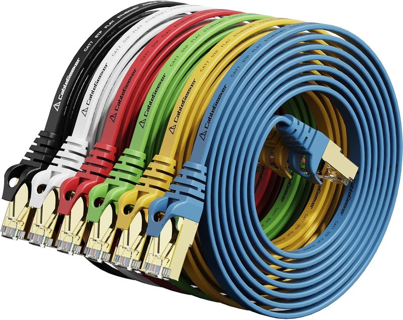 CableGeeker Cat 7 Shielded Ethernet Cable 5 ft 6 Pack (Highest Speed Cable) Cat7 Flat Ethernet Patch Cables - Internet Cable for Modem, Router, LAN, Computer - Compatible with Cat 5e，Cat 6 Network - Image 1