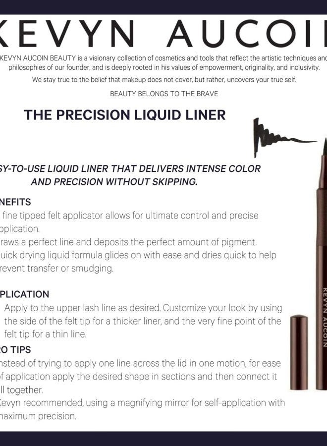 Kevyn Aucoin The Precision Liquid Liner, Black: Easy use with a glide-on felt tip eyeliner. Ultrafine precise applicator for sharp lines. Light to heavy application. Smudge-proof. All day long wear. - Image 4