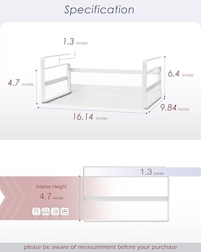 Nxconsu 2 Pack Large Heavy Duty Under Cabinet Organizer, Slide-Under Shelf Basket with Solid Metal Bottom, Hanging Pantry Shelf for Kitchen Cupboard Bookshelf Closet, Holds 30 lbs, White, 16.14" - Image 2