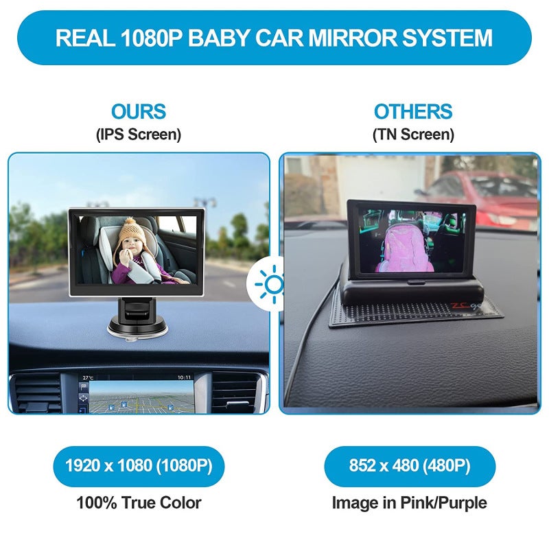 Baby Car Mirror 4.3-Inch IPS LCD Display, Infrared Night Vision - Multi-Angle Adjustable, Tool-Free Easy Installation Baby Monitor for Infant Car Safety Driving - Image 3