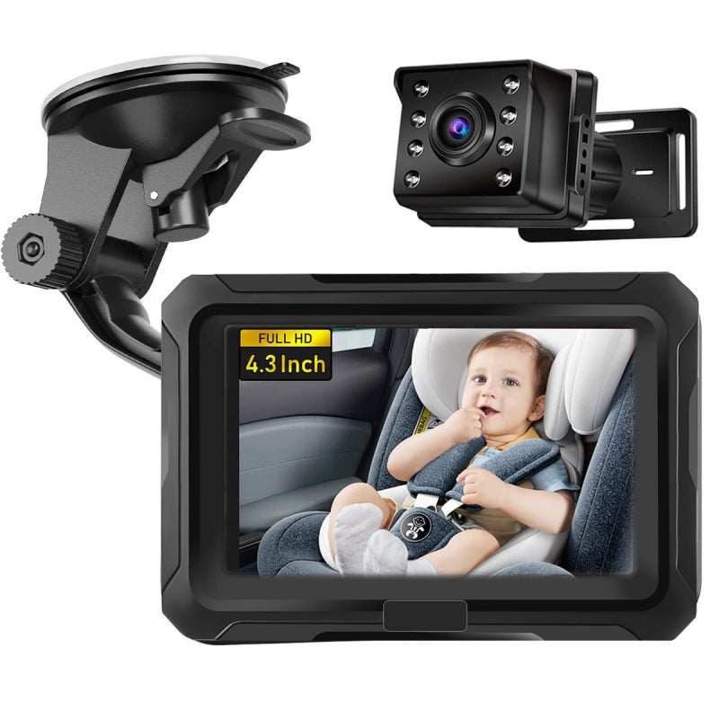 Baby Car Mirror 4.3-Inch IPS LCD Display, Infrared Night Vision - Multi-Angle Adjustable, Tool-Free Easy Installation Baby Monitor for Infant Car Safety Driving - Image 1