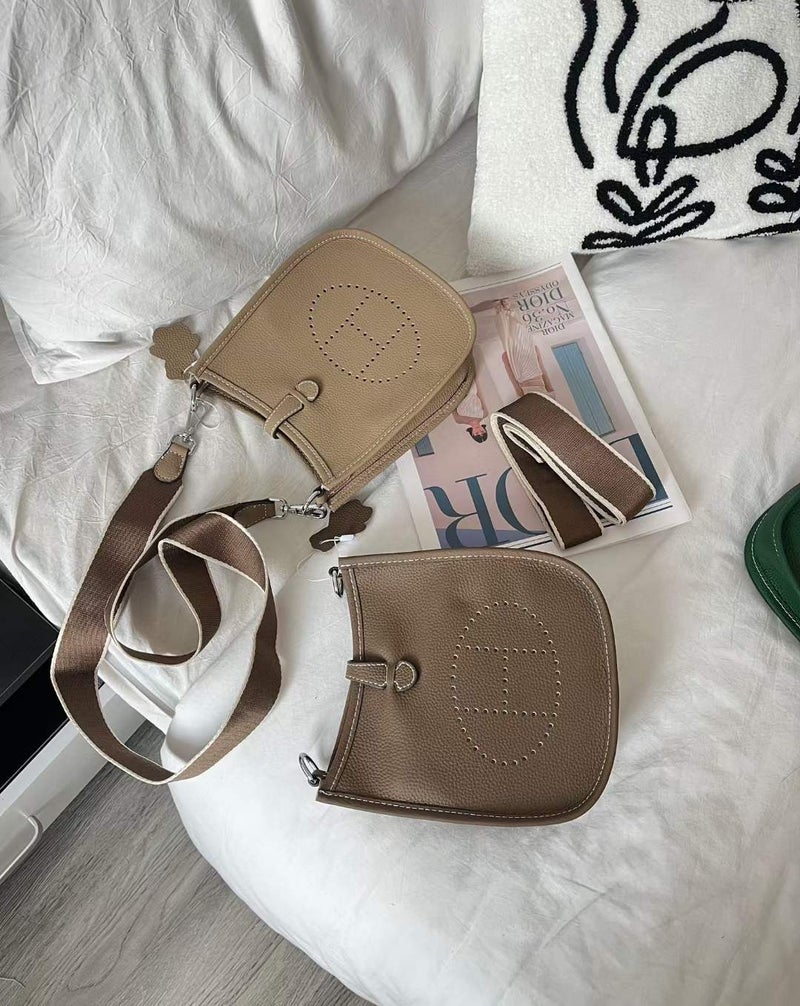 Efulin First Layer Cowhide Litchi Pattern Unisex Shoulder Messenger Bag Genuine Leather Phone Bag Mini Super Soft Texture - Image 3