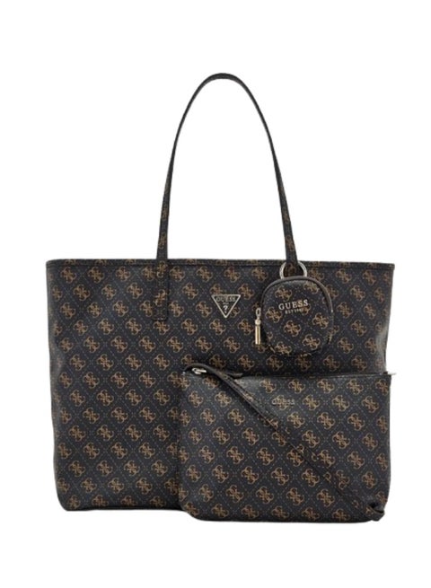 GUESS Women Power Play Large Tech Tote Bag – Brown Logo with Gold Hardware