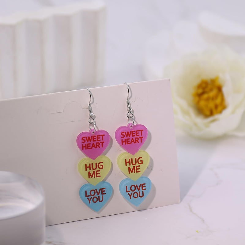 ANGLEQUEEN Valentines Day Earrings for Women Love Heart Cowboy Message Printed Dangle Earrings Red Pink Acrylic Heart Earrings Valentine's Day Party Jewelry (SWEET HEART) - Image 5