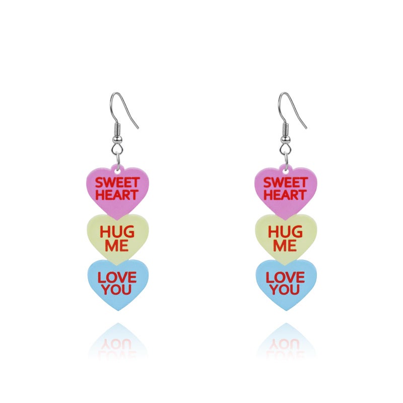 ANGLEQUEEN Valentines Day Earrings for Women Love Heart Cowboy Message Printed Dangle Earrings Red Pink Acrylic Heart Earrings Valentine's Day Party Jewelry (SWEET HEART) - Image 1