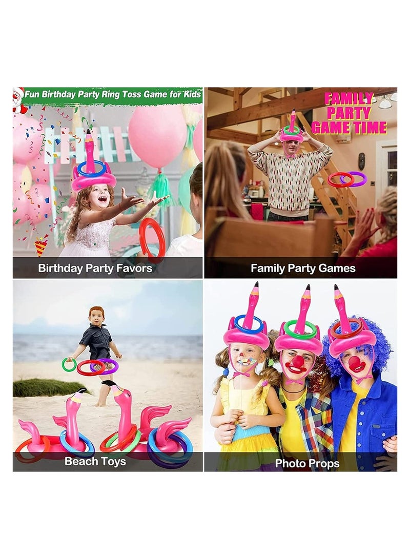 لعبة حلقة السباحة القابلة للنفخ شكل فلامنجو - ألعاب صيفية ممتعة للحفلات الخارجية للأطفال والعائلة، مثالية لحفلات الفناء الخلفي وألعاب السباحة (تشمل 2 فلامنجوس و8 حلقات) - Image 4