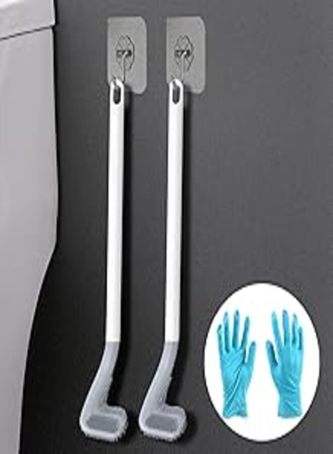 Long Handled Golf Toilet Brush,Silicone Toilet Brush, Bathroom Toilet Brush with Anti Slip Grip Handle, 360° Bendable Flexible Brush Deep Cleaning, with Hook Silicone Golf Toilet Brush (2 Pack White)