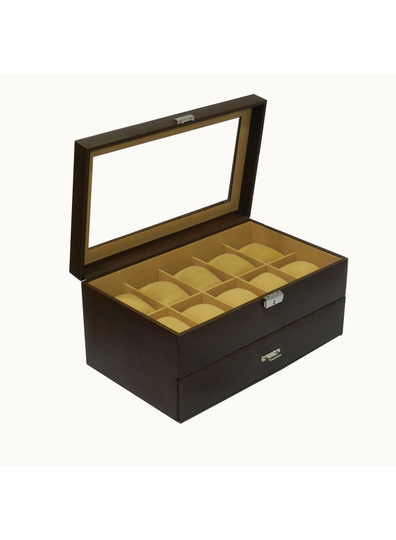 LAVERI LEATHER Laveri Watch Box  for Men Women (20 Slots), Premium PU Leather Watch Display Case Box Organizer with Crystal Glass Top, Removable Pillow  - Image 3