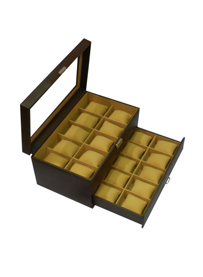 LAVERI LEATHER Laveri Watch Box  for Men Women (20 Slots), Premium PU Leather Watch Display Case Box Organizer with Crystal Glass Top, Removable Pillow  - Image 4