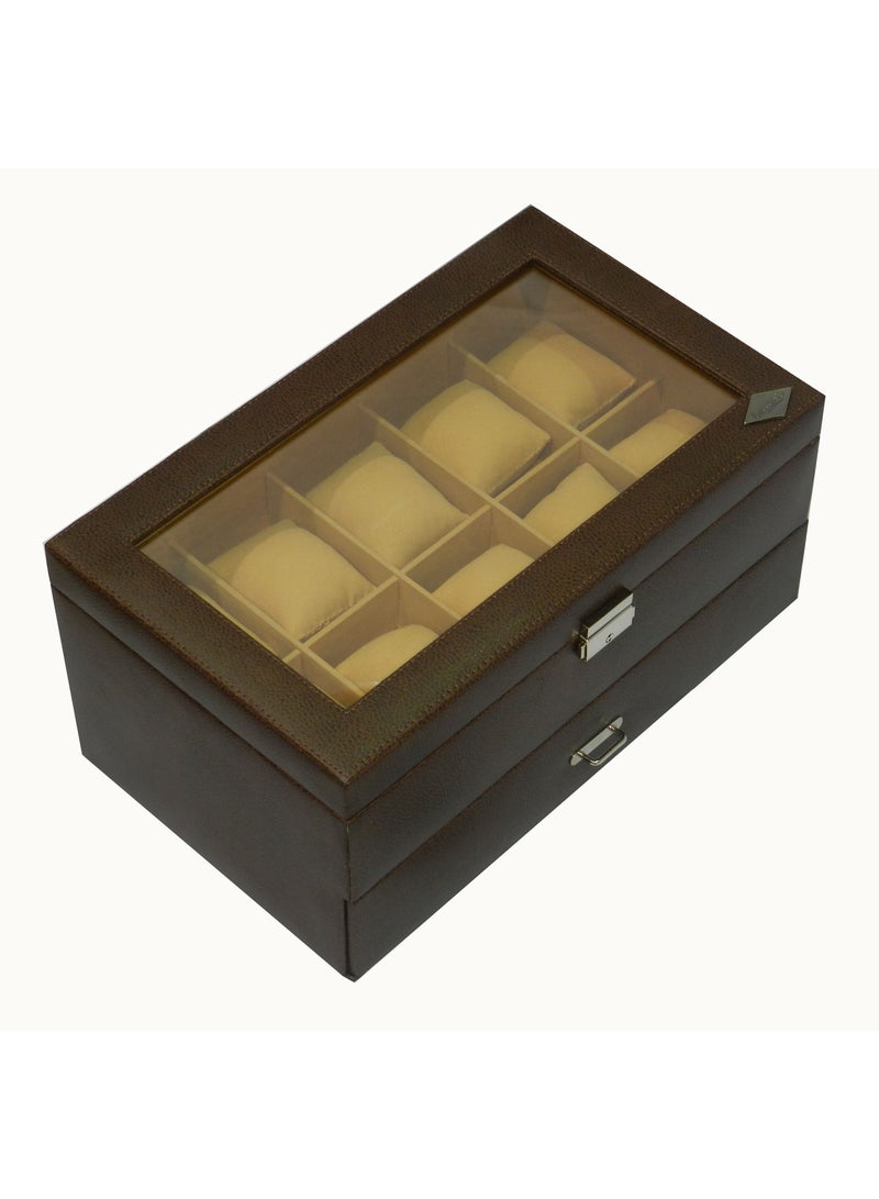 LAVERI LEATHER Laveri Watch Box  for Men Women (20 Slots), Premium PU Leather Watch Display Case Box Organizer with Crystal Glass Top, Removable Pillow  - Image 2