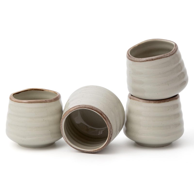 YumiPLUS 4pcs Japanese Tea Cup Set â€“ 160ml 5.4OZ Ceramic Matcha Cup, Small Handless Espresso Cups, Cute Coffee Mugs for Valentine (Retro Grey) - Image 1