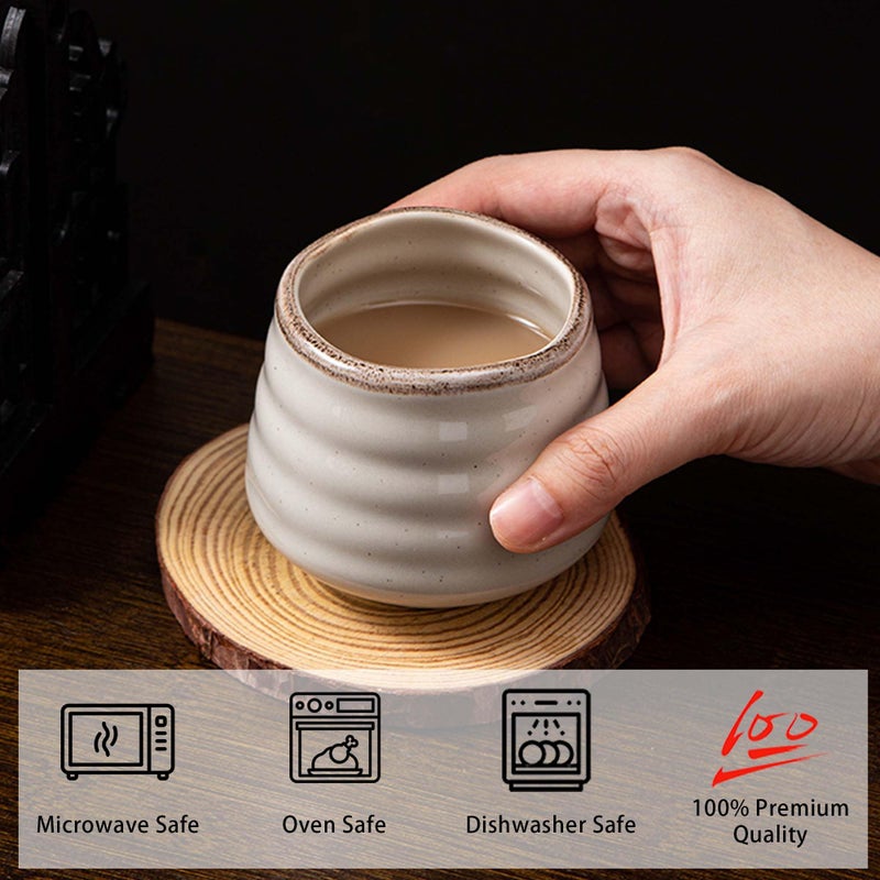 YumiPLUS 4pcs Japanese Tea Cup Set â€“ 160ml 5.4OZ Ceramic Matcha Cup, Small Handless Espresso Cups, Cute Coffee Mugs for Valentine (Retro Grey) - Image 4
