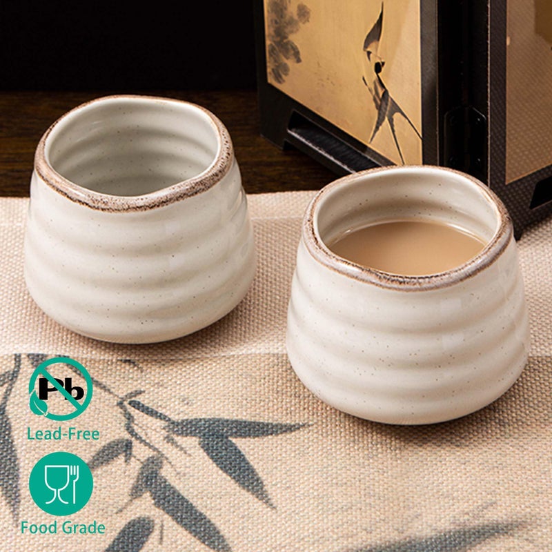 YumiPLUS 4pcs Japanese Tea Cup Set â€“ 160ml 5.4OZ Ceramic Matcha Cup, Small Handless Espresso Cups, Cute Coffee Mugs for Valentine (Retro Grey) - Image 5