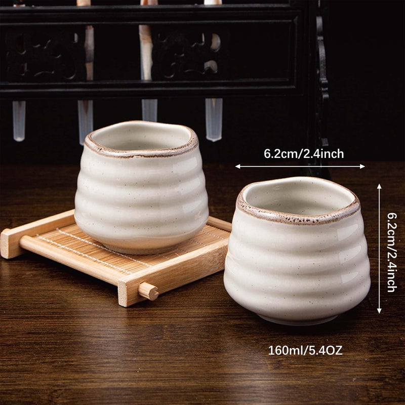 YumiPLUS 4pcs Japanese Tea Cup Set â€“ 160ml 5.4OZ Ceramic Matcha Cup, Small Handless Espresso Cups, Cute Coffee Mugs for Valentine (Retro Grey) - Image 3