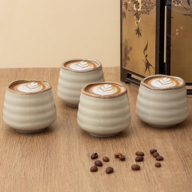 YumiPLUS 4pcs Japanese Tea Cup Set â€“ 160ml 5.4OZ Ceramic Matcha Cup, Small Handless Espresso Cups, Cute Coffee Mugs for Valentine (Retro Grey) - Image 2