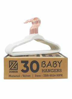 ZOBER ZOBER Non Slip Rose Gold Hook Baby Velvet Hangers for Closet Toddler Hangers for Shirts, Pants & Dresses | Swivel Hook - Durable Infant Hangers w/Notches (30 PACK, White)  - Image 1