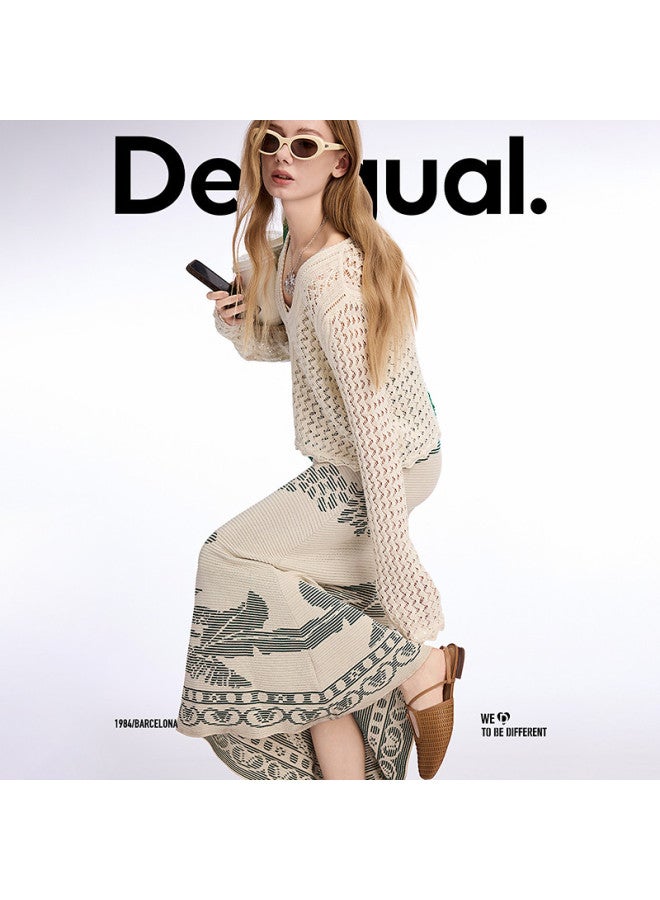 DESIGUAL 25ss جديد سترة نسائية محبوكة بتصميم كروشيه فضفاض على شكل حرف V - Image 2