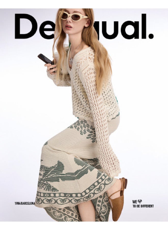 DESIGUAL 25ss جديد سترة نسائية محبوكة بتصميم كروشيه فضفاض على شكل حرف V - Image 1