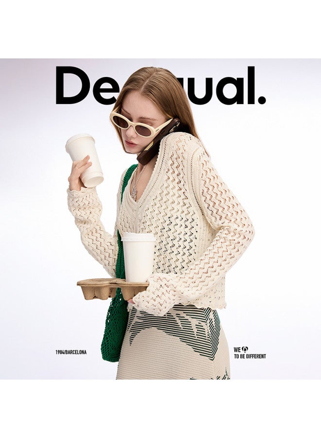 DESIGUAL 25ss جديد سترة نسائية محبوكة بتصميم كروشيه فضفاض على شكل حرف V - Image 5