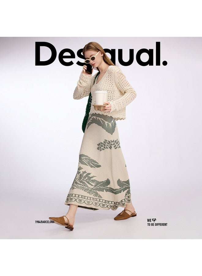 DESIGUAL 25ss جديد سترة نسائية محبوكة بتصميم كروشيه فضفاض على شكل حرف V - Image 3