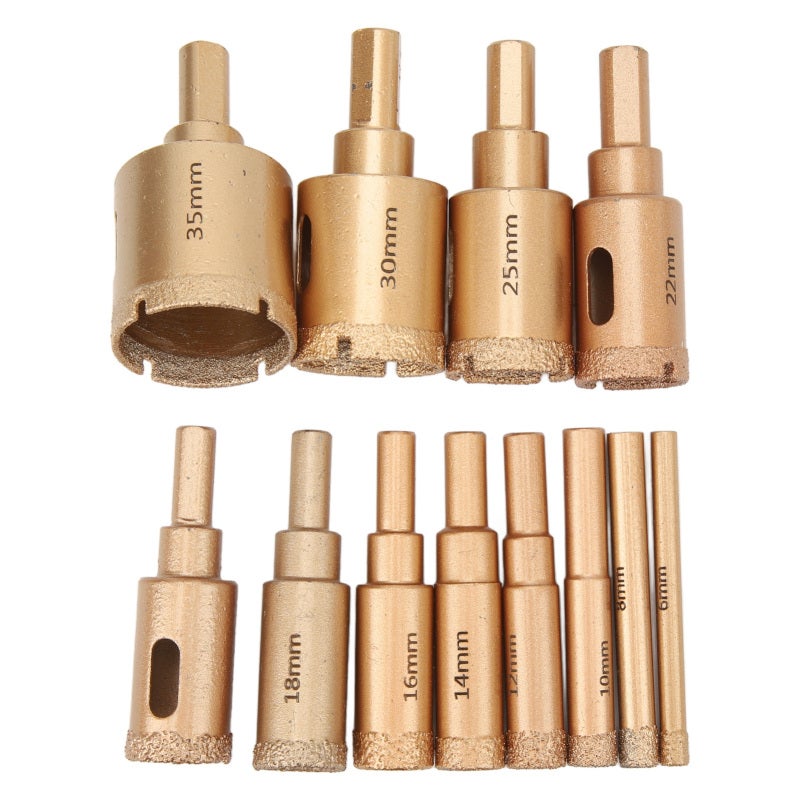 Hole Drill Bit 12Pcs Emery & High Carbon Steel - Dry Wet Dual Use Hole Saw for Granite Marble Glass Stone Tile Drilling - Image 2