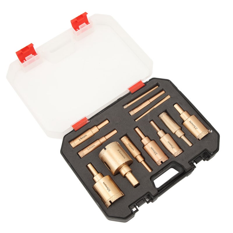 Hole Drill Bit 12Pcs Emery & High Carbon Steel - Dry Wet Dual Use Hole Saw for Granite Marble Glass Stone Tile Drilling - Image 1