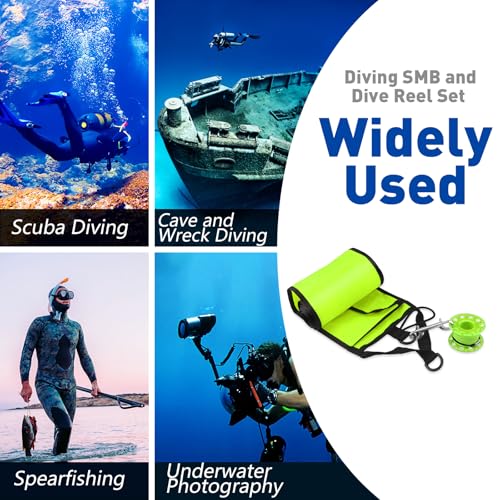 Seafard Dving Scuba SMB, Dive Reel and Clip Set, 5FT Diving Surface Marker Buoy (DSMB) with 100FT Reel/Lead Weight Extra Storage Bag, Scuba Signal Tube Inflatable Marker for Diver (Fluorescent Yellow) - Image 3