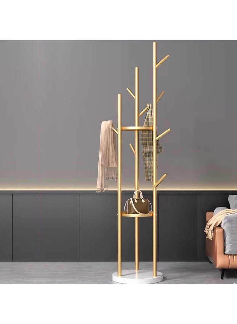 انسجام حامل معاطف قائم بذاته، شجرة معاطف حديثة مع 3 أرفف تخزين و9 خطافات، حامل معاطف معدني، حامل شجرة مع قاعدة رخامية للمدخل والممر وغرفة النوم - Image 1