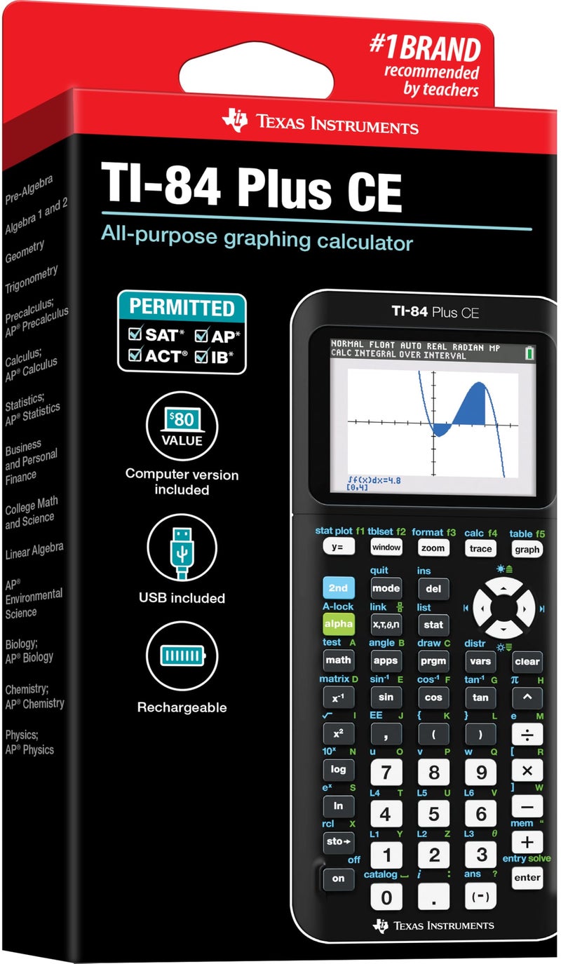Texas Instruments TI-84 Plus CE Color Graphing Calculator, Black - Image 1