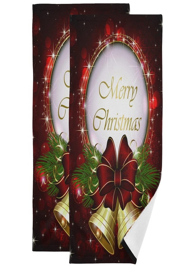 Pfrewn Christmas Bells Bow Hand Towel Set of 2 Red Snowflakes Golden Glitter Bathroom Towel 16x30 in Soft Absorbent Small Guest Towels Hanging Kitchen Dish Towel Xmas Holiday Decor Gifts - Image 1