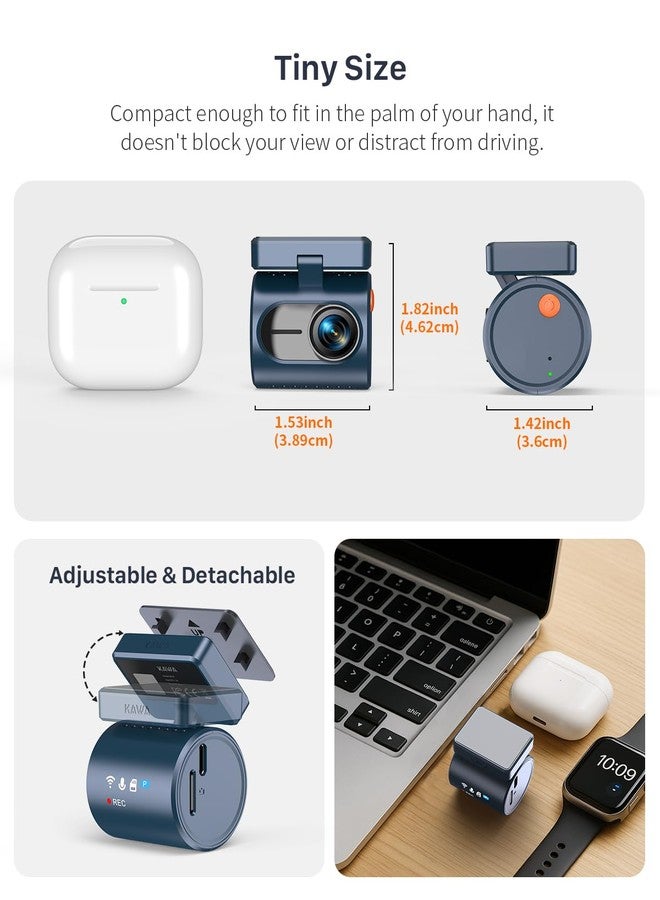 KAWA 2K Dash Cam for Cars with Voice Control - Transparent Display Tiny Dash Cam Front Included 32GB Micro SD Card, Super Night Vision Dashcam, 1296P QHD, G-Sensor, APP Control, Built in WiFi - Image 4