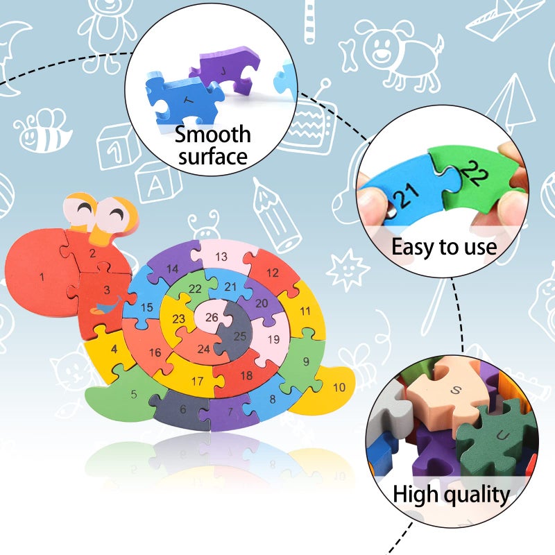 LovesTown 2 PCS Wooden Animal Puzzles, Alphabet Building Blocks for Kids, Preschool Letters and Numbers Puzzles, ABC Animal Puzzle for Toddlers - Image 5