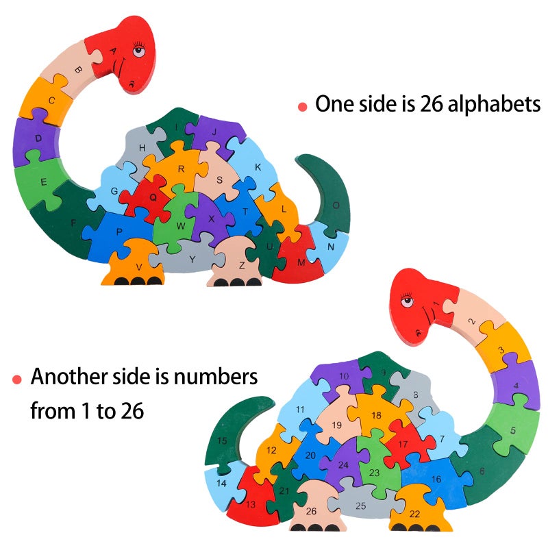 LovesTown 2 PCS Wooden Animal Puzzles, Alphabet Building Blocks for Kids, Preschool Letters and Numbers Puzzles, ABC Animal Puzzle for Toddlers - Image 3